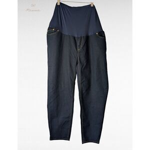 Oh! Mamma Maternity Jeans 2X Dark Wash Over Belly Panel Stretch Denim